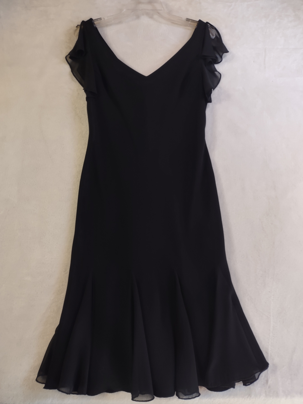 Dress Barn Black V-Neck Midi Dress with Ruffle Cap Sleeves